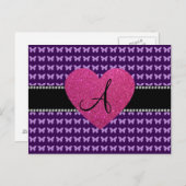 Monogram roze hart paarse vlinders briefkaart (Voorkant / Achterkant)