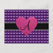 Monogram roze hart paarse vlinders briefkaart (Voorkant)
