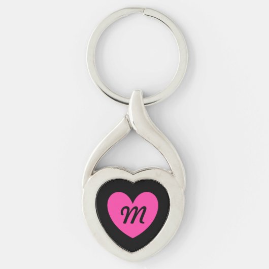 Monogram Roze hart van Fuchsia op zwart Sleutelhanger (Voorkant)