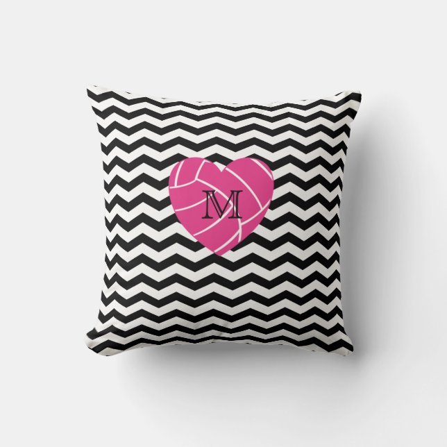 Monogram Roze Hart Volleybal Kussen (Voorkant)