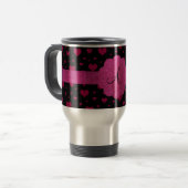 Monogram roze harten glitter reisbeker (Voorkant links)