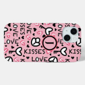 Monogram Roze Harten Liefde Kisses Valentijnsdag Case-Mate iPhone Case (Achterkant (horizontaal))