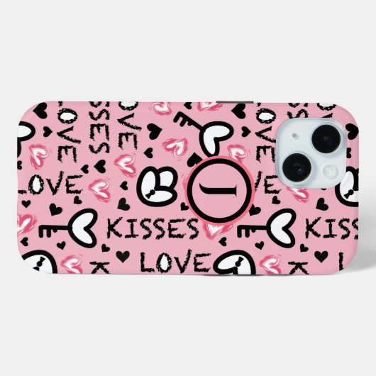 Monogram Roze Harten Liefde Kisses Valentijnsdag Case-Mate iPhone Case (Achterkant (horizontaal))