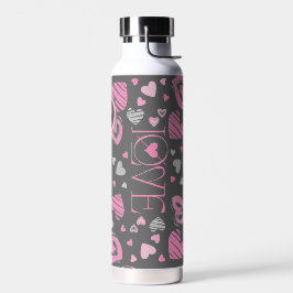 Monogram Roze Harten Liefde Valentijnsdag Waterfles