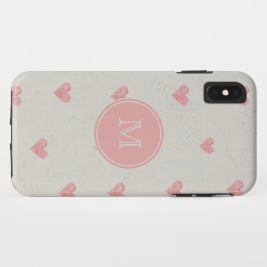Monogram roze hartenpatroon Case-Mate iPhone case (Achterkant (horizontaal))