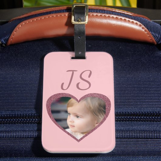 Monogram Roze Hartjes Aangepaste Foto van Kinderen Bagagelabel (Voorkant Insitu 2)