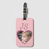 Monogram Roze Hartjes Aangepaste Foto van Kinderen Bagagelabel (Voorkant (verticaal))
