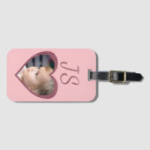 Monogram Roze Hartjes Aangepaste Foto van Kinderen Bagagelabel (Voorkant (horizontaal))