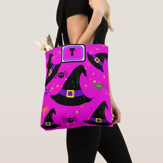 Monogram Roze Heksen Halloween Petten Tote Bag (Dichtbij)