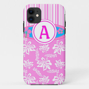 Monogram Roze Hibiscis en Surfboard iPhone 5 Hoesj iPhone 11 Hoesje