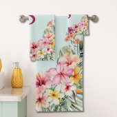 Monogram Roze Hibiscus Bloemen Tropische Bloemen Bad Handdoek