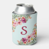 Monogram Roze Hibiscus Bloemen Tropische Bloemen Blikjeskoeler (Blikje Voorkant)