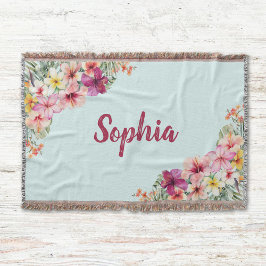 Monogram Roze Hibiscus Bloemen Tropische Bloemen Deken