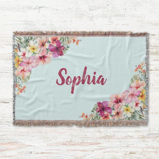 Monogram Roze Hibiscus Bloemen Tropische Bloemen Deken