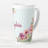 Monogram Roze Hibiscus Bloemen Tropische Bloemen Latte Mok (Rechterhoek)