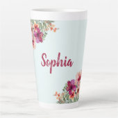 Monogram Roze Hibiscus Bloemen Tropische Bloemen Latte Mok (Voorkant)