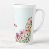 Monogram Roze Hibiscus Bloemen Tropische Bloemen Latte Mok (Rechts)