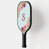 Monogram Roze Hibiscus Bloemen Tropische Bloemen Pickleball Paddle (Links)