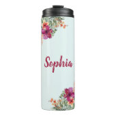 Monogram Roze Hibiscus Bloemen Tropische Bloemen Thermosbeker (Voorkant)