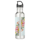 Monogram Roze Hibiscus Bloemen Tropische Bloemen Waterfles (Achterkant)