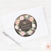 Monogram Roze Houten Rustieke Retouradres Ronde Sticker (Envelop)