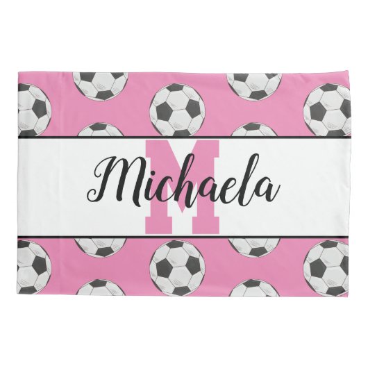 Monogram roze Initiaal Voetbal Patroon Kussensloop (Achterkant)