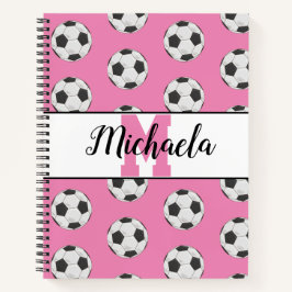 Monogram roze Initiaal Voetbal Patroon Notitieboek