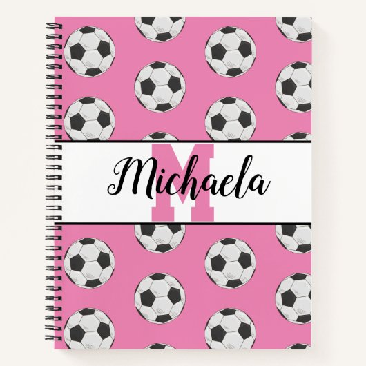 Monogram roze Initiaal Voetbal Patroon Notitieboek (Voorkant)