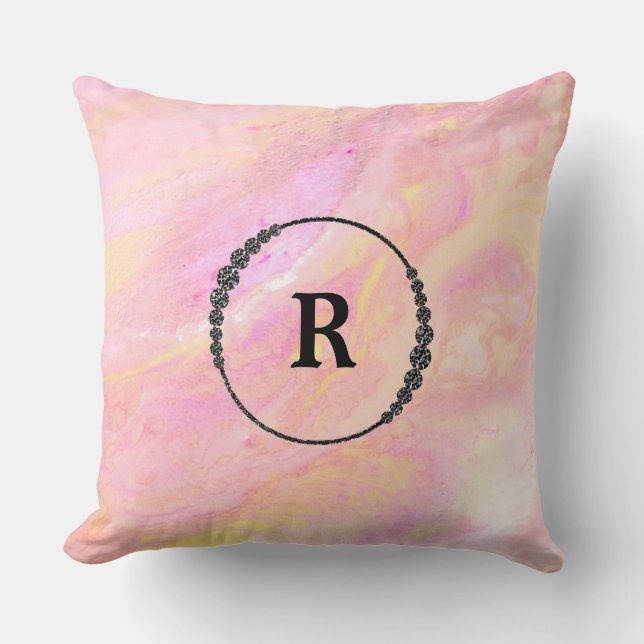 *~* Monogram roze Iridescent Abrstract Marmer Kussen (Voorkant)