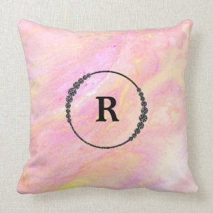 *~* Monogram roze Iridescent Abrstract Marmer Kussen