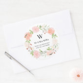 Monogram Roze Ivoor Roos Bloem Retouradres Ronde Sticker (Envelop)