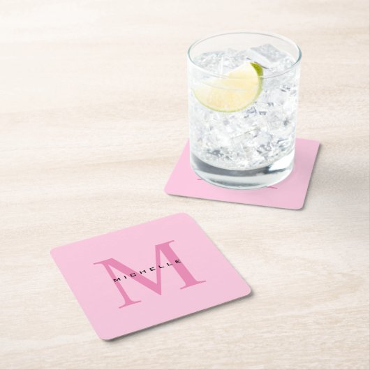 Monogram Roze Jouw naam Speciaal geschenk Geliefde Kartonnen Onderzetters (Insitu)