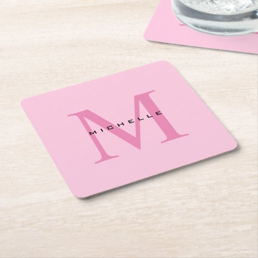 Monogram Roze Jouw naam Speciaal geschenk Geliefde Kartonnen Onderzetters (Schuin)