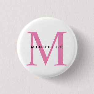 Monogram Roze Jouw naam Speciaal geschenk Geliefde Ronde Button 3,2 Cm