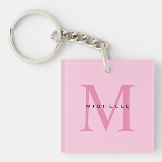 Monogram Roze Jouw naam Speciaal geschenk Geliefde Sleutelhanger (voorkant)