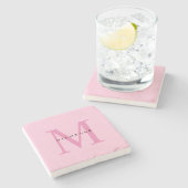 Monogram Roze Jouw naam Speciaal geschenk Geliefde Stenen Onderzetter (Zijkant)