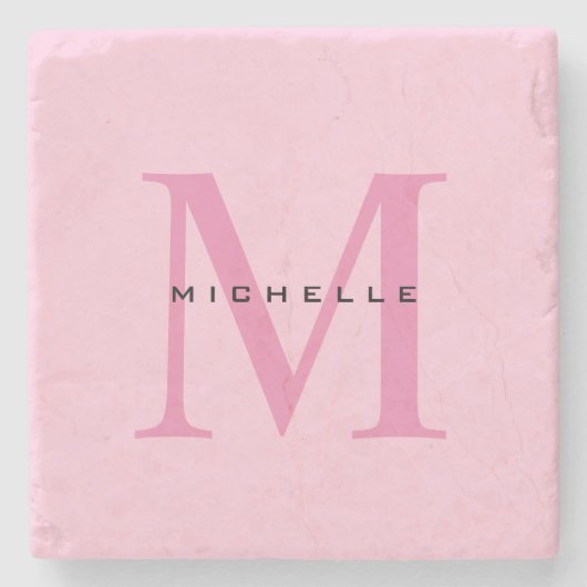 Monogram Roze Jouw naam Speciaal geschenk Geliefde Stenen Onderzetter (Voorkant)