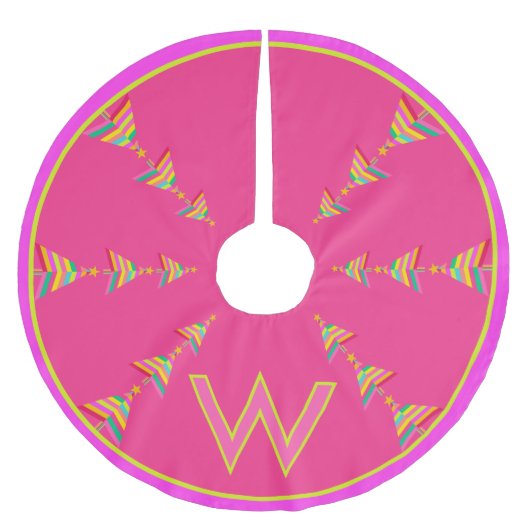Monogram Roze Kerst Geometrische Regenboog Streep Kerstboom Rok (Voorkant)