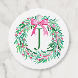 Monogram Roze Kerstkrans Gift Label