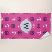 Monogram roze keukenhanddoek strandlaken (Voorkant)
