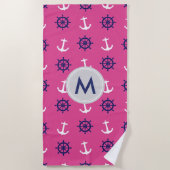 Monogram roze keukenhanddoek strandlaken (Voorkant)