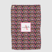 Monogram roze kleurige regenboogpatronen op maat golfhanddoek (Voorkant)