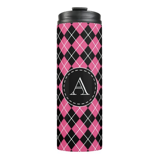 Monogram roze koffie thermosbeker (Voorkant)