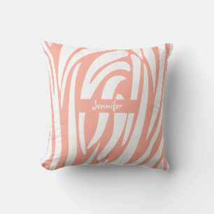 Monogram roze koraal gestreept Zebra Pattern Trend Kussen