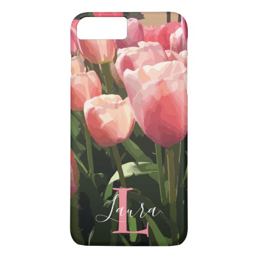 Monogram Roze Koraaltulpen Case-Mate iPhone Case (Achterkant)