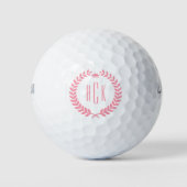 Monogram Roze Laurel Wreath Golf Balls Golfballen (Voorkant)