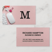 Monogram | Roze lederen Kantoor-ruimte achtergrond Visitekaartje (Voorkant / Achterkant)