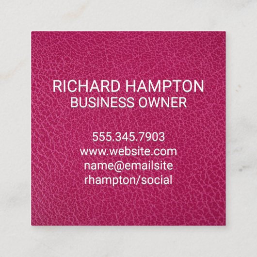 Monogram | Roze lederen textiel Vierkante Visitekaartje (Achterkant)