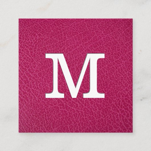 Monogram | Roze lederen textiel Vierkante Visitekaartje (Voorkant)