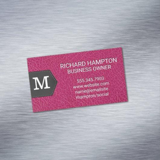 Monogram | Roze leer en patch Magnetisch Visitekaartje (Voorbeeld)